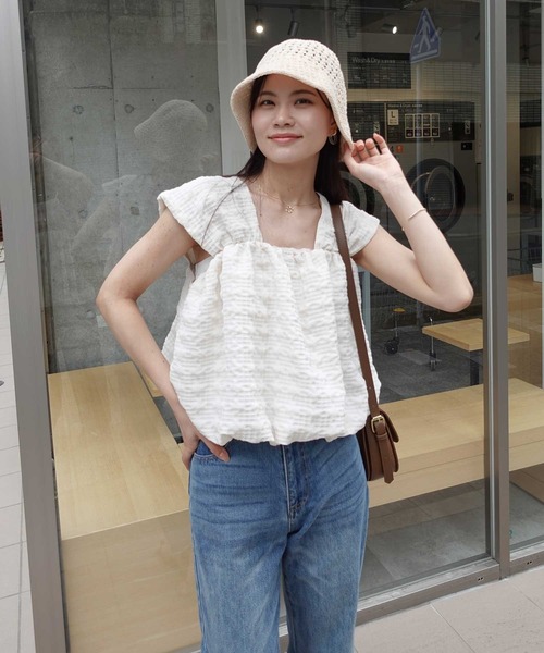 CORNERS(コーナーズ)の「チェックふくれジャガードバルーンノースリーブ(その他トップス・レディース・グリーン系その他/ブラック/ベージュ/アイボリー・M)」の10枚目の写真