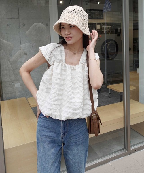 CORNERS(コーナーズ)の「チェックふくれジャガードバルーンノースリーブ(その他トップス・レディース・グリーン系その他/ブラック/ベージュ/アイボリー・M)」の11枚目の写真