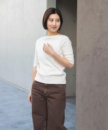 シンプル ボートネックニット .M
