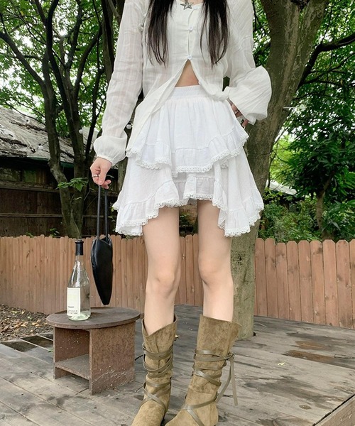 新品　ティアードフリルスカート　フリル付きハイウエストミニスカート ハイウエスト フリル ティアード ミニ スカート ヘムスカート