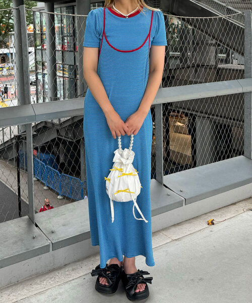 HELLO.SANFRANCISCO（ハローサンフランシスコ）の「【HELLO.SANFRANCISCO/ハローサンフランシスコ】パールハンドルリボン巾着バッグ（トートバッグ・レディース・ホワイト/ピンク/シルバー・ONE SIZE）」の6枚目の写真