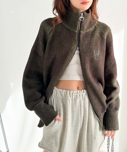 mily bilet(ミウィビレット)の「【mily bilet】街中で目を惹く、洗練されたデザイン。ミックスライクダブルジップニットカーディガン(ニット/セーター・レディース・ブラック/アイボリー/グリーン・LARGE/MEDIUM/SMALL/X-LARGE)」の11枚目の写真