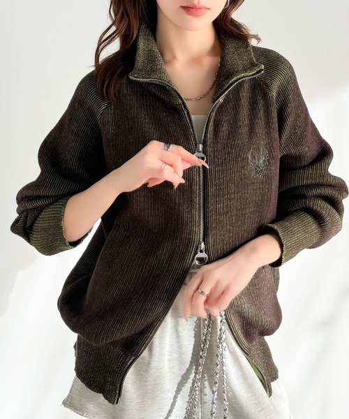 mily bilet(ミウィビレット)の「【mily bilet】街中で目を惹く、洗練されたデザイン。ミックスライクダブルジップニットカーディガン(ニット/セーター・レディース・ブラック/アイボリー/グリーン・LARGE/MEDIUM/SMALL/X-LARGE)」の9枚目の写真