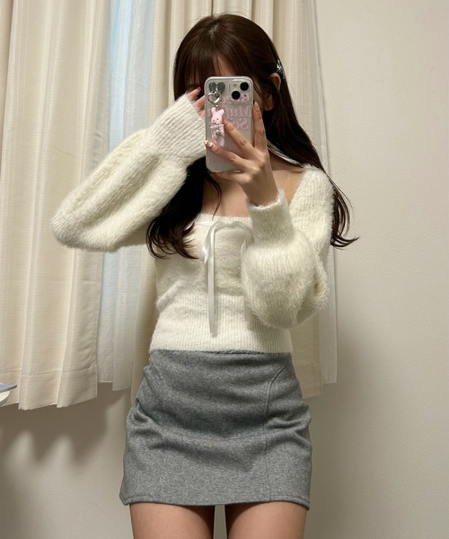 ROOPTOKYO(ループトウキョウ)の「リボンニットキャミ + ニットカーディガン アンサンブル 2点セット(カーディガン/ボレロ・レディース・ブラック/グレー/ピンク/ベージュ/ホワイト・FREE)」の13枚目の写真