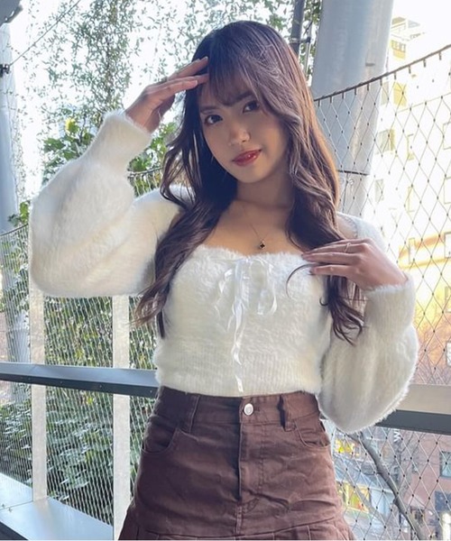 ROOPTOKYO(ループトウキョウ)の「リボンニットキャミ + ニットカーディガン アンサンブル 2点セット(カーディガン/ボレロ・レディース・ブラック/グレー/ピンク/ベージュ/ホワイト・FREE)」の7枚目の写真