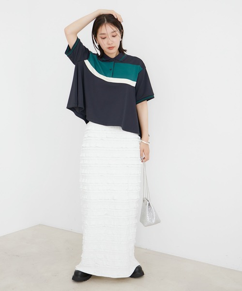 VIS（ビス）の「フリルティアードナロースカート（スカート・レディース・ブラック系その他/オフホワイト・FREE）」の9枚目の写真