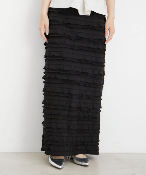 VIS（ビス）の「フリルティアードナロースカート（スカート・レディース・ブラック系その他/オフホワイト・FREE）」の6枚目の写真