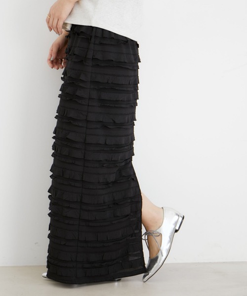VIS（ビス）の「フリルティアードナロースカート（スカート・レディース・ブラック系その他/オフホワイト・FREE）」の5枚目の写真