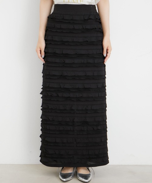 VIS（ビス）の「フリルティアードナロースカート（スカート・レディース・ブラック系その他/オフホワイト・FREE）」の4枚目の写真