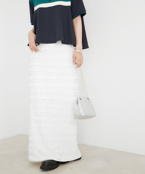 VIS（ビス）の「フリルティアードナロースカート（スカート・レディース・ブラック系その他/オフホワイト・FREE）」の21枚目の写真