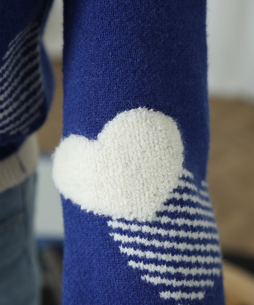 HOOK】for girls ハート立体刺繍ニットスタジャンショット丈