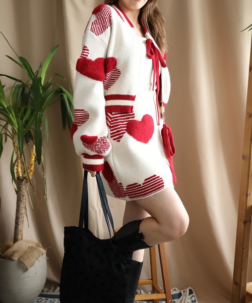 セール】【HOOK】for girls ハート立体刺繍ニットスタジャン