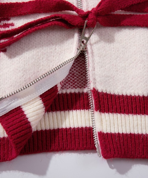 HOOK(フック)の「【HOOK】for girls ハート立体刺繍ニットスタジャンショット丈セットアップ可能(カーディガン/ボレロ・レディース・ライトベージュ/ブルー・L/M/S)」の12枚目の写真