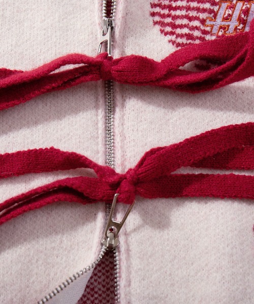 HOOK(フック)の「【HOOK】for girls ハート立体刺繍ニットスタジャンショット丈セットアップ可能(カーディガン/ボレロ・レディース・ライトベージュ/ブルー・L/M/S)」の13枚目の写真