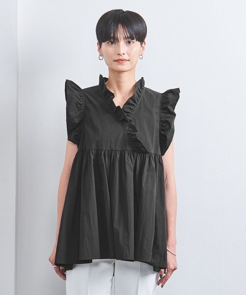 A17192 美品 キャピタル バックギャザーカシュクールブラウス 黒 1 UNITED ARROWS（ユナイテッドアローズ）の「カシュクール フリル