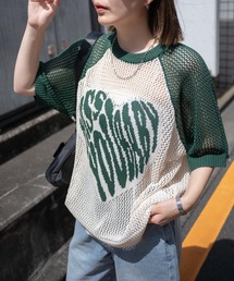 WEGO | WEGO/【24年春夏新作】ハートロゴビッグメッシュニットT(ニット/セーター)