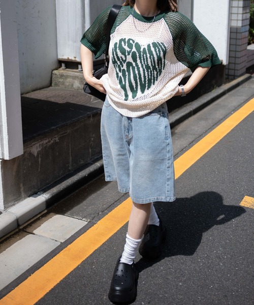 WEGO(ウィゴー)の「WEGO/ハートロゴビッグメッシュニットT(ニット/セーター・レディース・ダークグリーン/ブラック・FREE)」の13枚目の写真