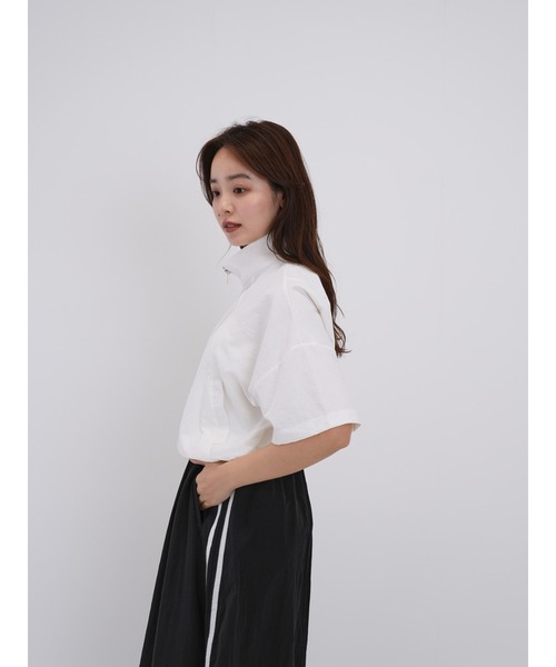 Enewd nina(エニュードニーナ)の「【ZOZO限定】クロップド ナイロン シャツ ジップ ジッパー ドローコード 半袖(シャツ/ブラウス・レディース・ブラック/ホワイト・FREE)」の8枚目の写真