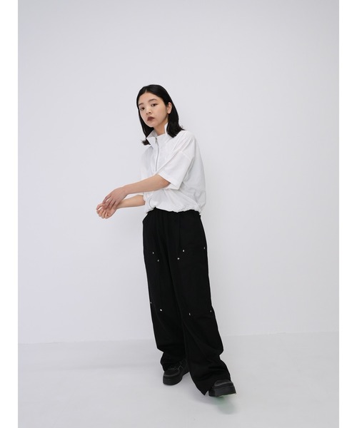 Enewd nina(エニュードニーナ)の「【ZOZO限定】クロップド ナイロン シャツ ジップ ジッパー ドローコード 半袖(シャツ/ブラウス・レディース・ブラック/ホワイト・FREE)」の14枚目の写真