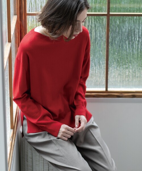 OPAQUE.CLIP（オペークドットクリップ）の「◆《S-LLsize/6color》ボートネックニット／FILIVIVI・フィルビビ【洗濯機洗い可】（ニット/セーター・レディース・グレー/ベージュ/ブルー系その他/ブラック/ホワイト系5/レッド系1・38/36/42/40）」の14枚目の写真