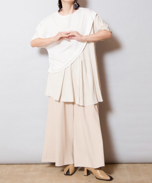 OSMOSIS（オズモーシス）の「切替アシンメトリーTシャツ（Tシャツ/カットソー・レディース・アイボリー/ブラック/グレー・ONE SIZE）」の4枚目の写真