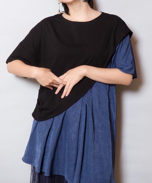 OSMOSIS（オズモーシス）の「切替アシンメトリーTシャツ（Tシャツ/カットソー・レディース・アイボリー/ブラック/グレー・ONE SIZE）」の13枚目の写真
