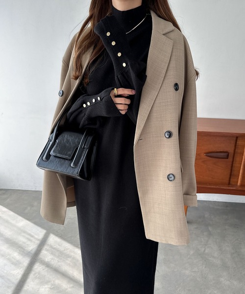 金ボタン付きロングニットワンピース（ワンピース）｜andme