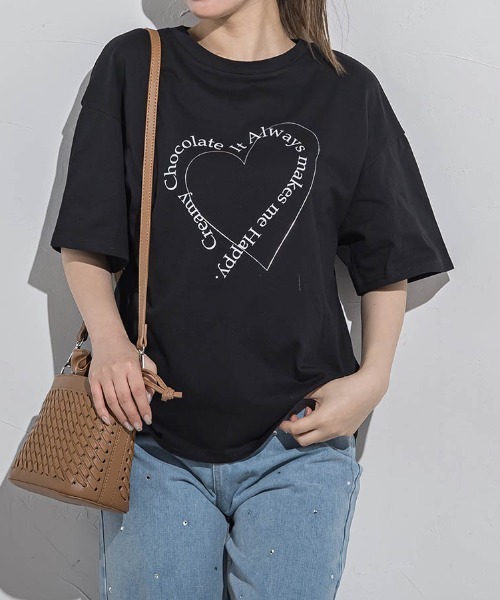VICKY(ビッキー)の「ハートプリントTシャツ≪手洗い可能≫(Tシャツ/カットソー・レディース・アイボリー/ホワイト系その他/チャコールグレー/ブラック・M)」の4枚目の写真