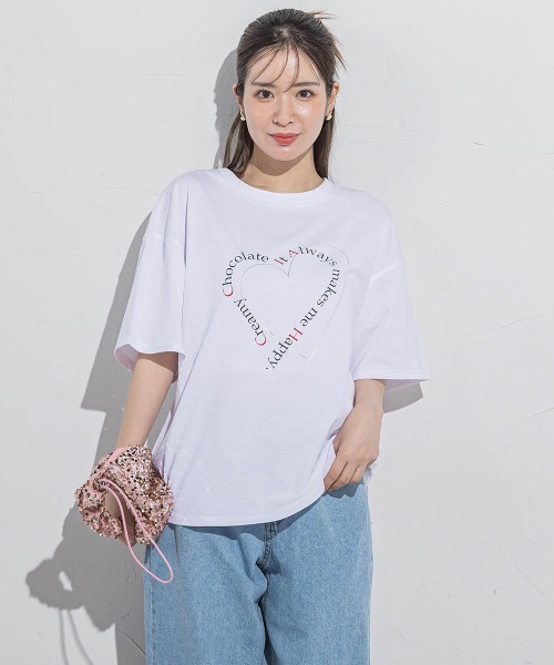 VICKY(ビッキー)の「ハートプリントTシャツ≪手洗い可能≫(Tシャツ/カットソー・レディース・アイボリー/ホワイト系その他/チャコールグレー/ブラック・M)」の6枚目の写真