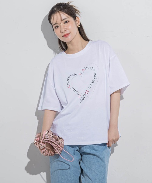 VICKY(ビッキー)の「ハートプリントTシャツ≪手洗い可能≫(Tシャツ/カットソー・レディース・アイボリー/ホワイト系その他/チャコールグレー/ブラック・M)」の7枚目の写真