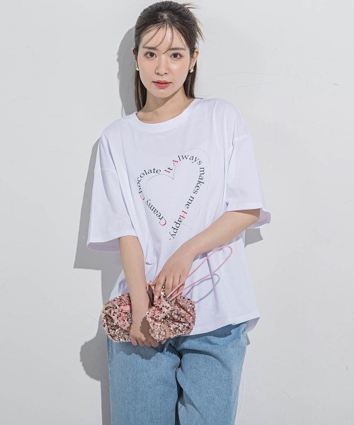 VICKY(ビッキー)の「ハートプリントTシャツ≪手洗い可能≫(Tシャツ/カットソー・レディース・アイボリー/ホワイト系その他/チャコールグレー/ブラック・M)」の8枚目の写真