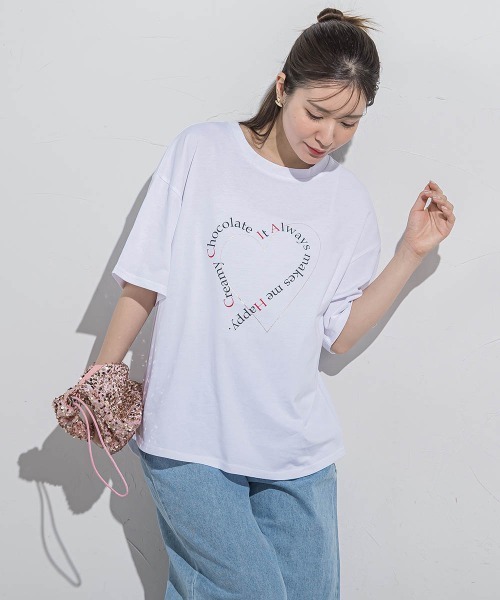 VICKY(ビッキー)の「ハートプリントTシャツ≪手洗い可能≫(Tシャツ/カットソー・レディース・アイボリー/ホワイト系その他/チャコールグレー/ブラック・M)」の9枚目の写真
