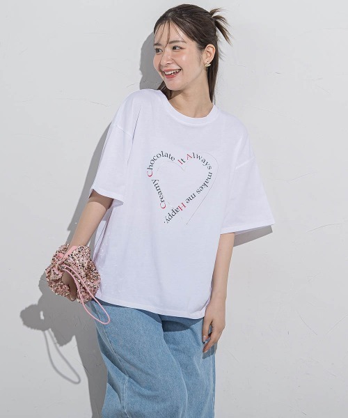 VICKY(ビッキー)の「ハートプリントTシャツ≪手洗い可能≫(Tシャツ/カットソー・レディース・アイボリー/ホワイト系その他/チャコールグレー/ブラック・M)」の10枚目の写真