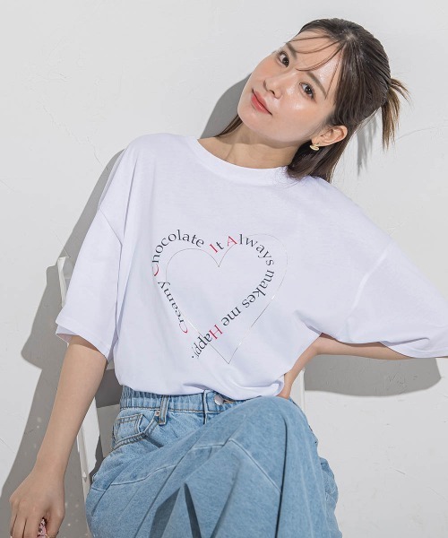 VICKY(ビッキー)の「ハートプリントTシャツ≪手洗い可能≫(Tシャツ/カットソー・レディース・アイボリー/ホワイト系その他/チャコールグレー/ブラック・M)」の5枚目の写真