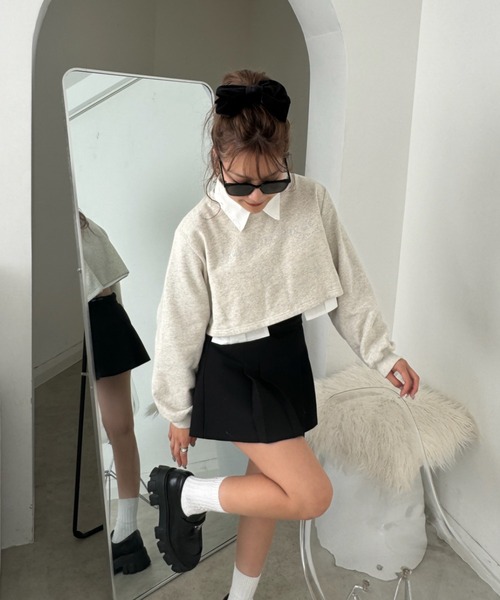 INTER FACTORY（インターファクトリー）の「mayu - ラインストーンスウェット（スウェット・レディース・ライトグレー/チャコールグレー/ベージュ・FREE）」の7枚目の写真