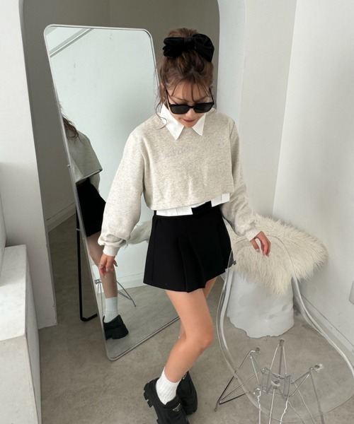 INTER FACTORY（インターファクトリー）の「mayu - ラインストーンスウェット（スウェット・レディース・ライトグレー/チャコールグレー/ベージュ・FREE）」の8枚目の写真