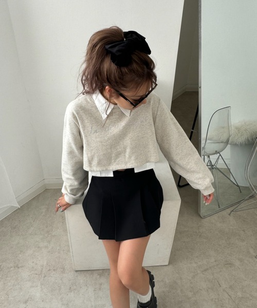 INTER FACTORY（インターファクトリー）の「mayu - ラインストーンスウェット（スウェット・レディース・ライトグレー/チャコールグレー/ベージュ・FREE）」の6枚目の写真