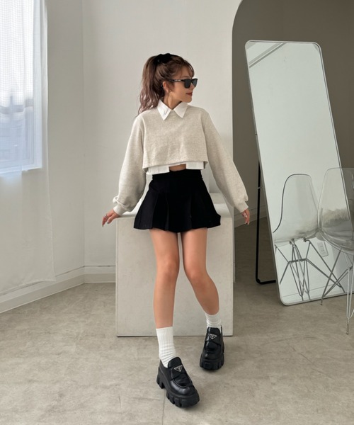 INTER FACTORY（インターファクトリー）の「mayu - ラインストーンスウェット（スウェット・レディース・ライトグレー/チャコールグレー/ベージュ・FREE）」の9枚目の写真