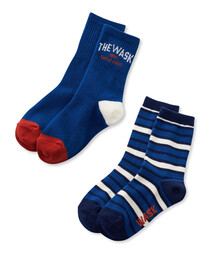 WASK（ワスク）の「カレッジロゴ＋マルチボーダー２Pショートソックス (15~24cm)（ソックス/靴下）」