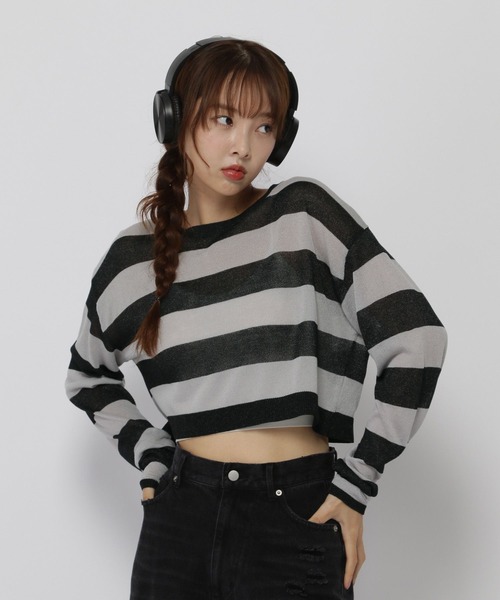 3.3 Field Trip (3.3フィールドトリップ)の「3.3 Field Trip/シアーボーダーロングスリーブ(ニット/セーター・レディース・ブラック/グレー・FREE)」の14枚目の写真