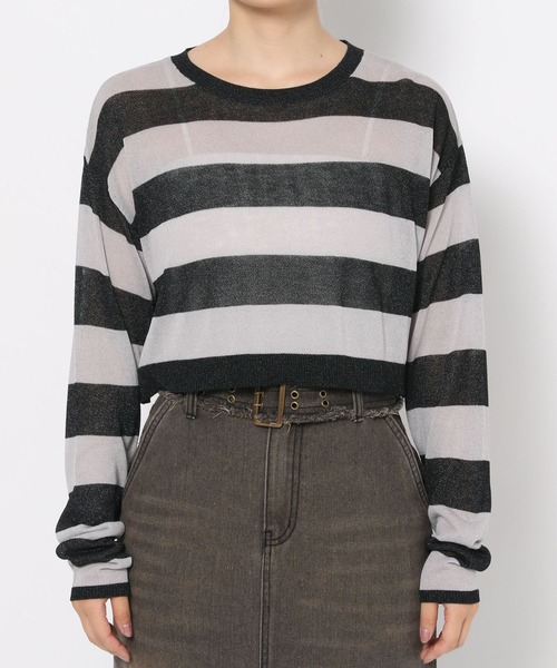 3.3 Field Trip (3.3フィールドトリップ)の「3.3 Field Trip/シアーボーダーロングスリーブ(ニット/セーター・レディース・ブラック/グレー・FREE)」の16枚目の写真