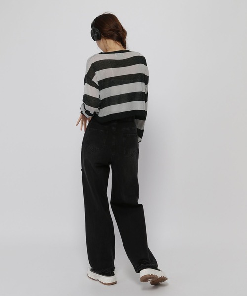 3.3 Field Trip (3.3フィールドトリップ)の「3.3 Field Trip/シアーボーダーロングスリーブ(ニット/セーター・レディース・ブラック/グレー・FREE)」の10枚目の写真