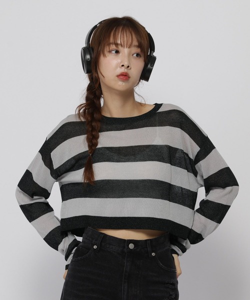 3.3 Field Trip (3.3フィールドトリップ)の「3.3 Field Trip/シアーボーダーロングスリーブ(ニット/セーター・レディース・ブラック/グレー・FREE)」の11枚目の写真