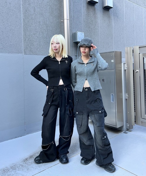 Figments（フィグメンツ）の「ブローチ付きZIPニット（ニット/セーター・レディース・ブラック/グレー・FREE）」の8枚目の写真