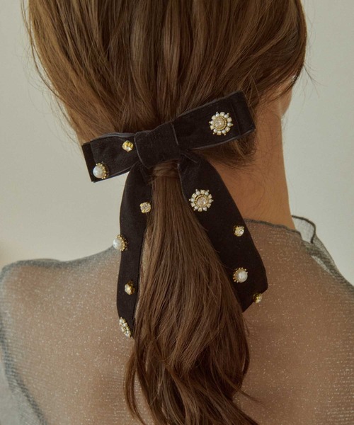 GOLDY（ゴールディ）の「デコラティブ ベロア リボン バレッタ（バレッタ/ヘアクリップ・レディース・グレー/ブラック/ブルー/ブラウン・FREE）」の14枚目の写真