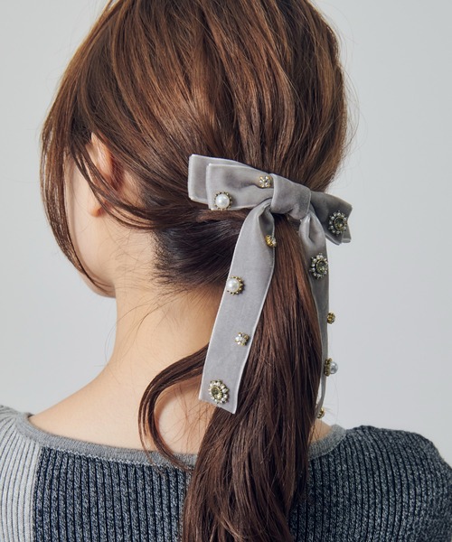 GOLDY（ゴールディ）の「デコラティブ ベロア リボン バレッタ（バレッタ/ヘアクリップ・レディース・グレー/ブラック/ブルー/ブラウン・FREE）」の22枚目の写真
