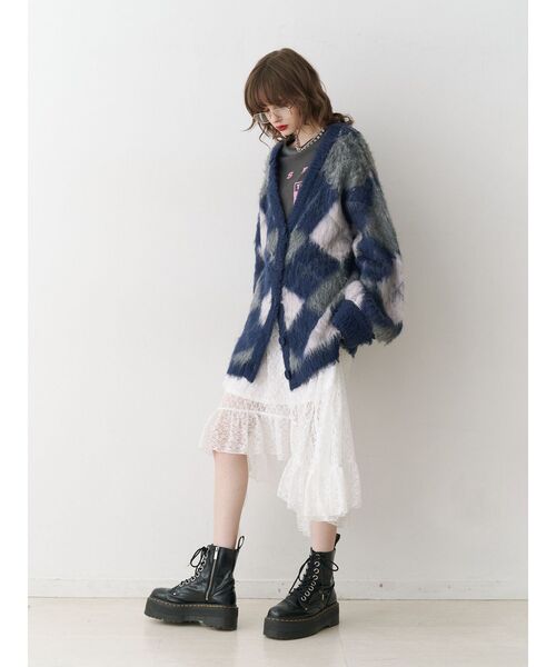 jouetie(ジュエティ)の「イレギュラーフリルレーススカート(スカート・レディース・ブラック/オフホワイト・MEDIUM)」の7枚目の写真