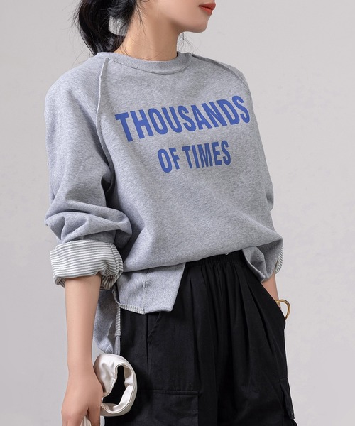 DAY CLOSET（デイ クローゼット）の「レディース 長袖2WAYロゴ×ボーダーリバーシブルスウェット（スウェット・レディース・グレー/ブラック/アイボリー・FREE）」の3枚目の写真
