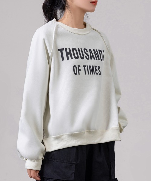 DAY CLOSET（デイ クローゼット）の「レディース 長袖2WAYロゴ×ボーダーリバーシブルスウェット（スウェット・レディース・グレー/ブラック/アイボリー・FREE）」の5枚目の写真