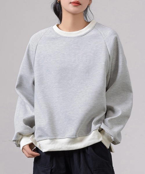 DAY CLOSET（デイ クローゼット）の「レディース 長袖2WAYロゴ×ボーダーリバーシブルスウェット（スウェット・レディース・グレー/ブラック/アイボリー・FREE）」の7枚目の写真